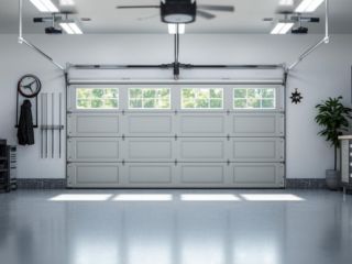Custom Garage Solutions & Garage Door Repair in Chicago, IL Modern organized garage interior with storage cabinets and upgraded garage door in Chicago, IL