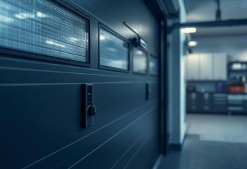 Modern garage door with smart lock, sleek design, and advanced technology in Chicago, IL 2025
